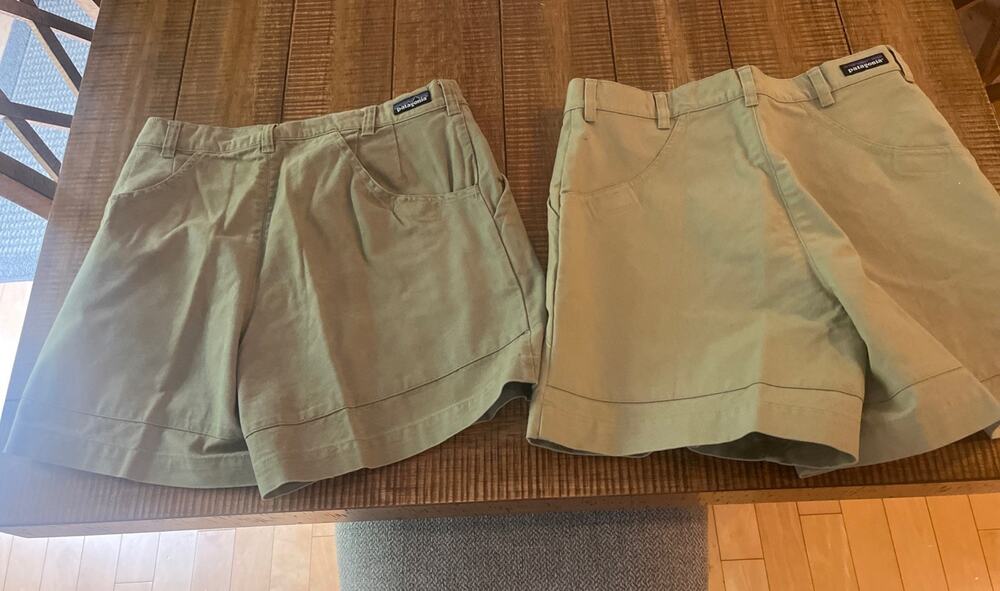 (2) vintage PATAGONIA STAND UP SHORTS COTTON KHAKI 32 HIKING OUTDOOR